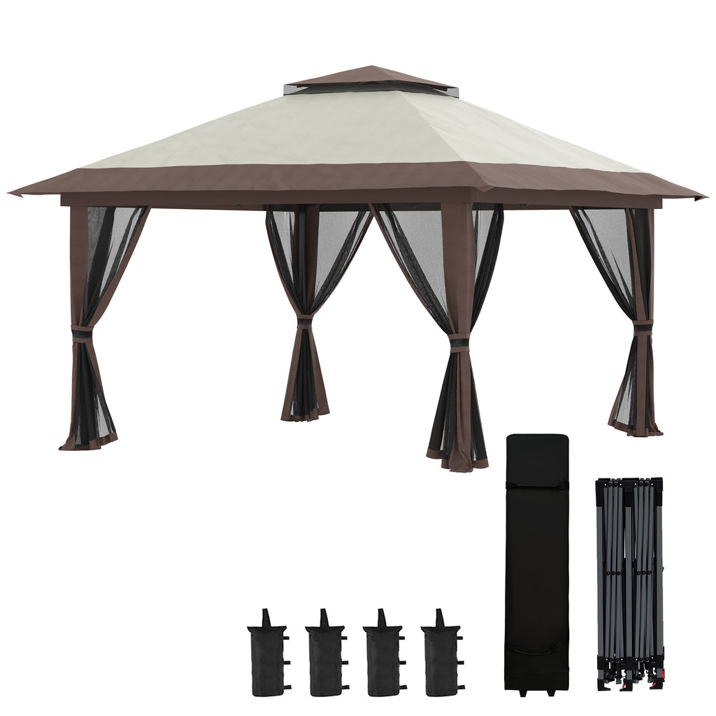 Faltpavillon, höhenverstellbar, 4 Netzwände, Lüftungsdach, Tragetasche, Schnellaufbau, 4 x 4 x 3 m, Beige