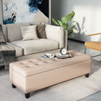Polsterbank mit Stauraum, Knopfheftung, bis 120 kg, 125 x 49 x 41,5 cm, Beige