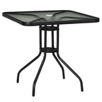 Square Garden Dining Table with Tempered Glass Top & Umbrella Hole, 76 x 76 cm
