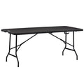 Folding Garden Dining Table for 6, Rectangular Outdoor Dining Table with HDPE Tabletop, Foldable Garden Table with Steel Frame for Balcony, Porch, Charcoal Grey