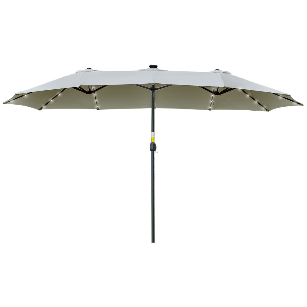 Doppelsonnenschirm mit Solar LED 450 x 265 cm, Sonnenschirm mit Handkurbel, oval Balkonschirm Strandschirm windfest stabil Marktschirm Kurbelschirm für Balkon Terrasse Garten, Hellgrau