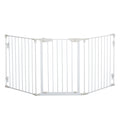 Pet Safety Gate, 3 Panels Playpen Fireplace, Foldable Metal Fence, Stair Barrier, Room Divider, Fire Guard w/ Automatic Closing Door, White