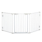 Pet Safety Gate, 3 Panels Playpen Fireplace, Foldable Metal Fence, Stair Barrier, Room Divider, Fire Guard w/ Automatic Closing Door, White
