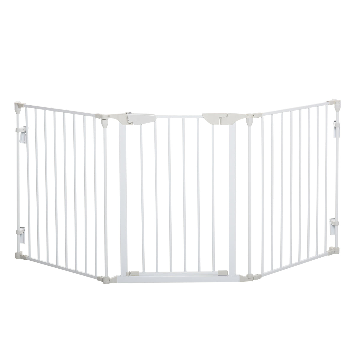 Pet Safety Gate, 3 Panels Playpen Fireplace, Foldable Metal Fence, Stair Barrier, Room Divider, Fire Guard w/ Automatic Closing Door, White