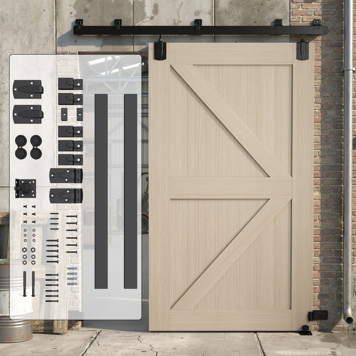 Schwerlast Schiebetür-Hardware-Set 183 cm Schwarz für Einzeltüren