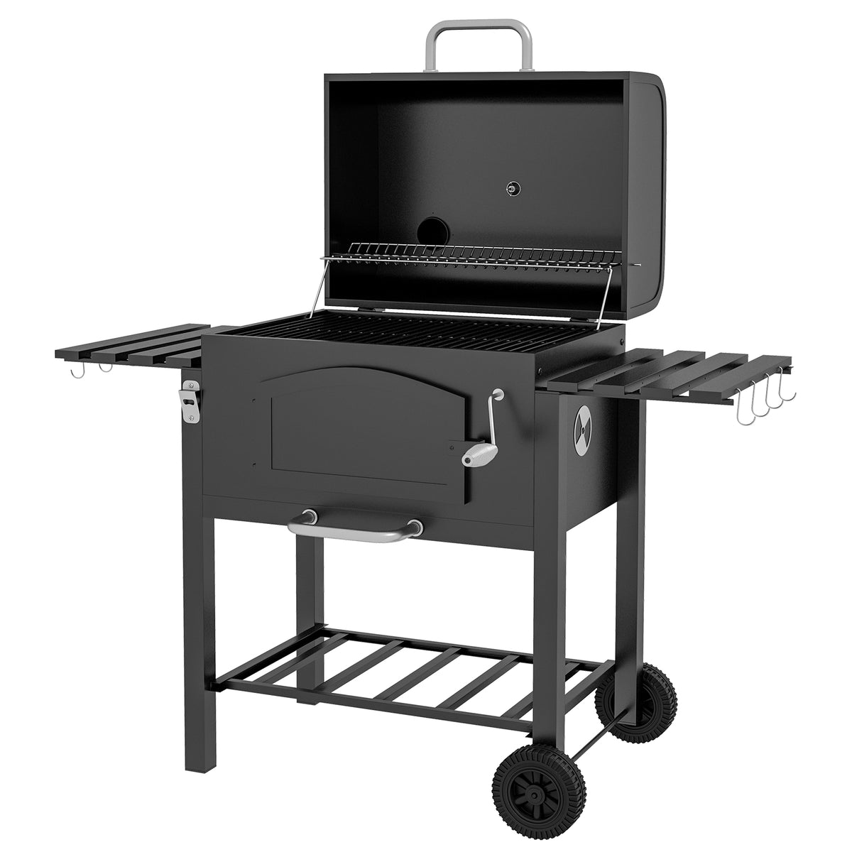 3-in-1 Charcoal BBQ, with Shelves - Black