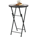 Mosaic Outdoor Garden Table, 35.5cm Round Folding Coffee Table with Metal Frame for Balcony Terrace, Multicolour