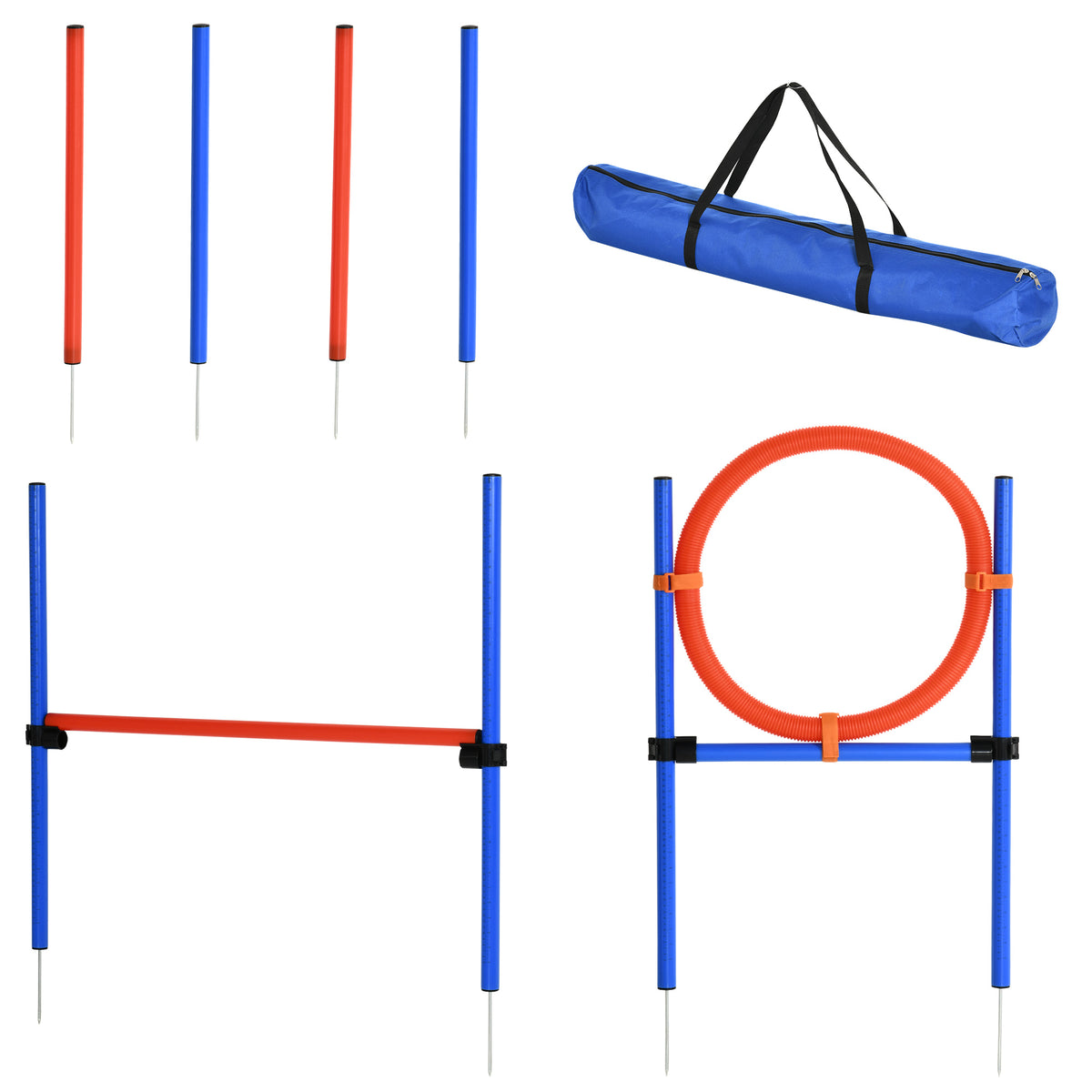  Hunde-Agility-Trainingsgeräte, Agility-Übungs-Set, Hund Agility Set, Slalom-Hürden-Sprungring für Hunde, 3 in 1 Hundesport Trainingsplatz, Blau+Rot