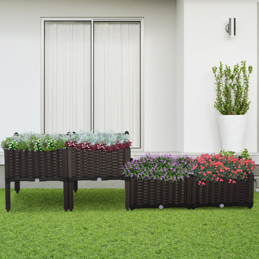 Hochbeet, Pflanzkasten mit Abflusslöchern, Blumenkasten im Rattan-Look, Kunststoff, Braun, 40 x 40 x 44 cm