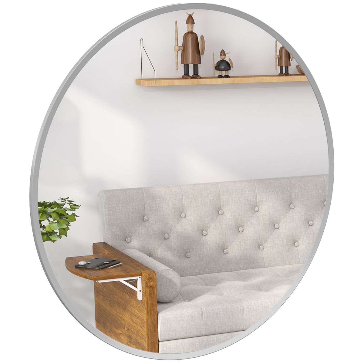 Wandspiegel, modernes Design, 61 x 61 cm, Silber