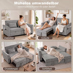 2-Sitzer-Schlafsofa, 4-in-1 L-förmiges Ausziehsofa mit verstellbarer Rückenlehne und Seitentaschen, Grau