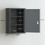 Medizinschrank zur Wandmontage mit Schloss, 3-stufiger Stahl-Wandschrank, 40 x 15 x 53,5 cm, Kohlegrau
