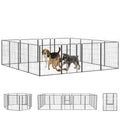 Welpenauslauf, modulares Design, 16 Elemente, 2 Türen, wetterfest, Stahl, 3,2 x 3,2 x 1 m, grau