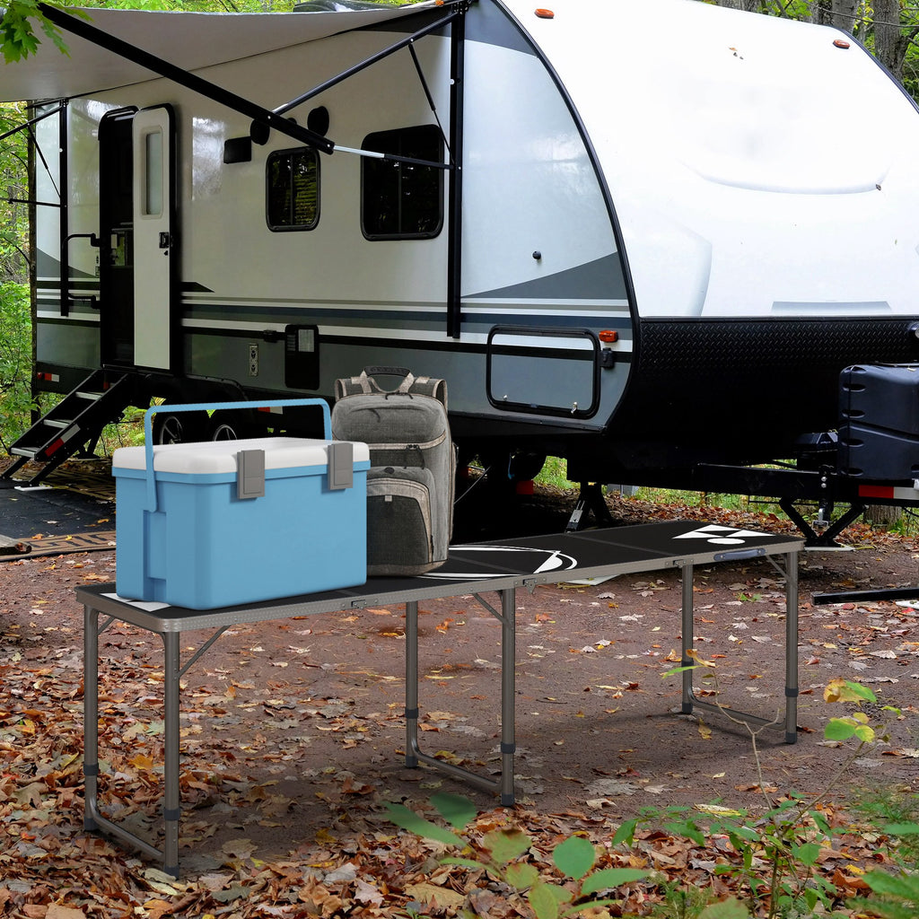Campingtisch, klappbar, leicht, höhenverstellbar, Aluminiumrahmen, 240 x 60 x 54/62/70 cm, Schwarz