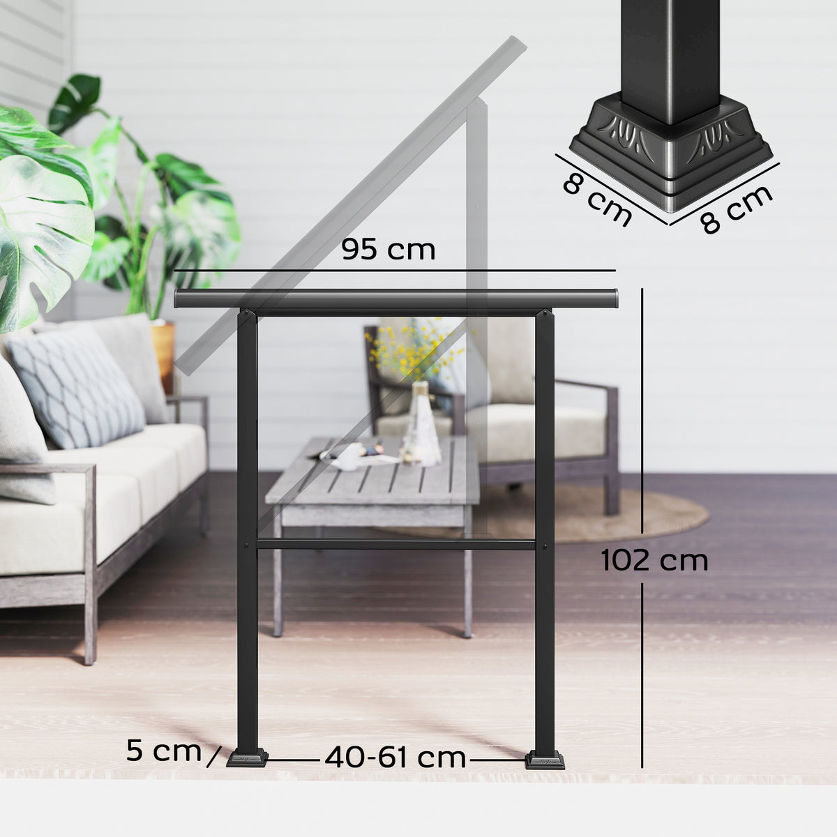 Treppengeländer für 2-3 Stufen, 94cm, Winkelverstellbar Handlauf Außen und Innen Metall Schwarz