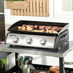 Gasgrill mit Deckel, 3 Brennern, Fettauffangschale, antihaft-Platte, 63x47x25 cm, Schwarz/Silber