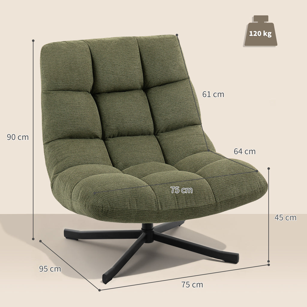 Sessel Drehbar Loungesessel mit Breiter Sitzfläche, wasserabweisend Chenille-Optik, gekreuzt Stahlbeine, Grün