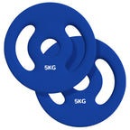 2 x 5 kg Gewichtsplatten mit praktischen Handgriffen, Gewichts-Set für Home-Gym, Fitnessstudio, Stärke-Training, Blau