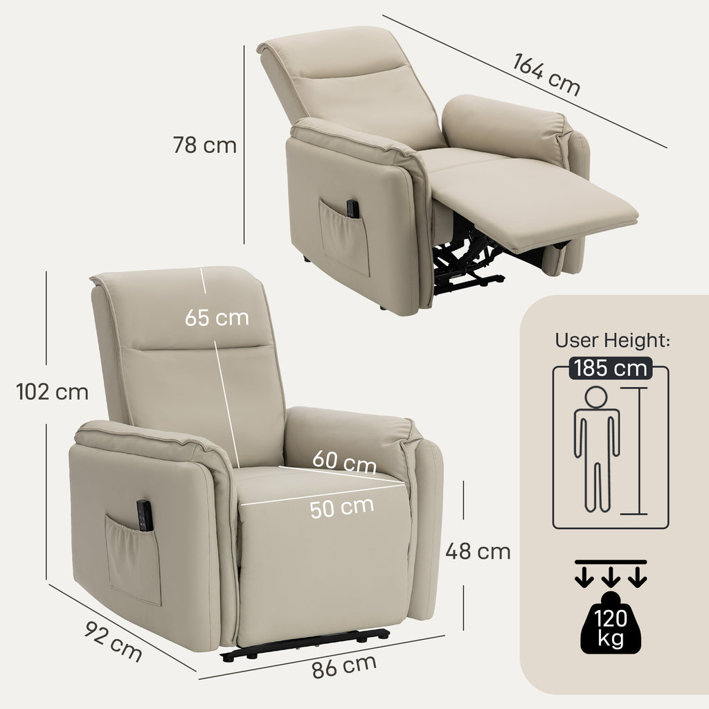 Elektrischer Massagesessel, Kunstlederbezug, Fu?st¨¹tze, Seitentasche, Beige