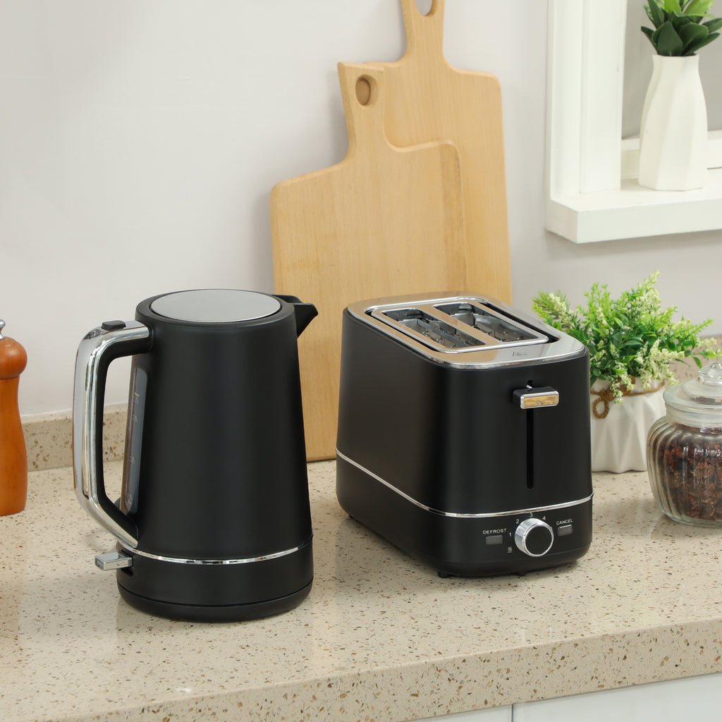 Set aus 1,7 L Wasserkocher und Toaster mit 6 Bräunungsstufen, Schwarz/Stahl