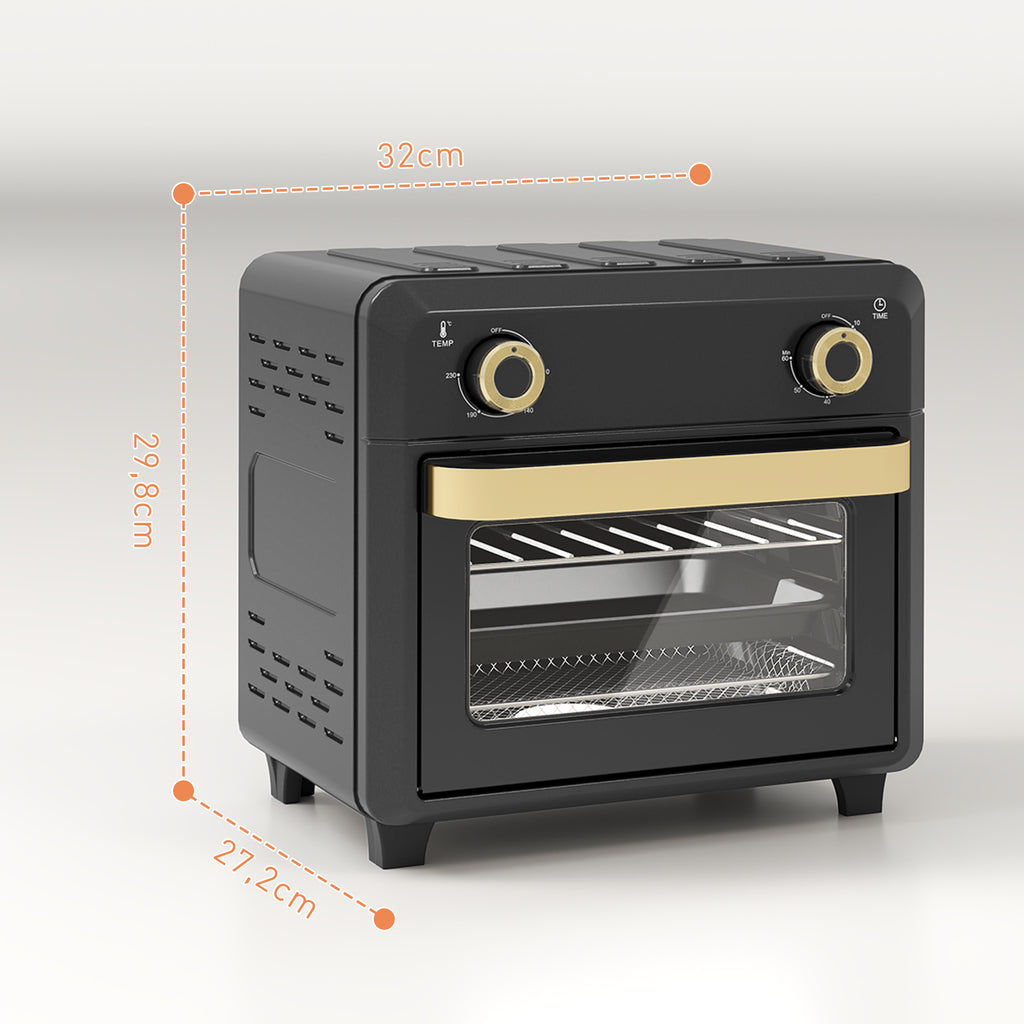 Minibackofen mit Umluft, Heißluftfritteuse, Timer, Innenbeleuchtung, 10L, Schwarz
