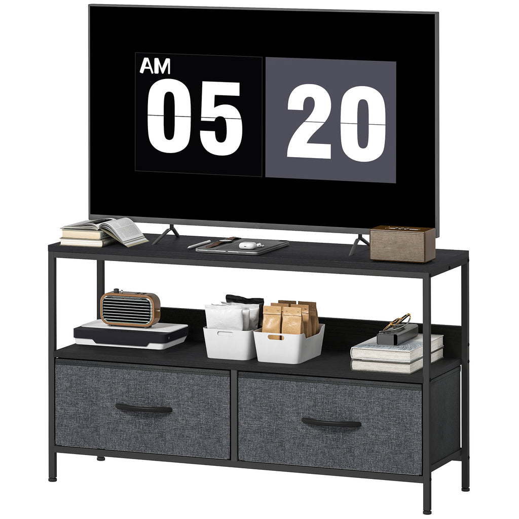 TV Stand Cabinet with 2 Foldable Drawers - Black