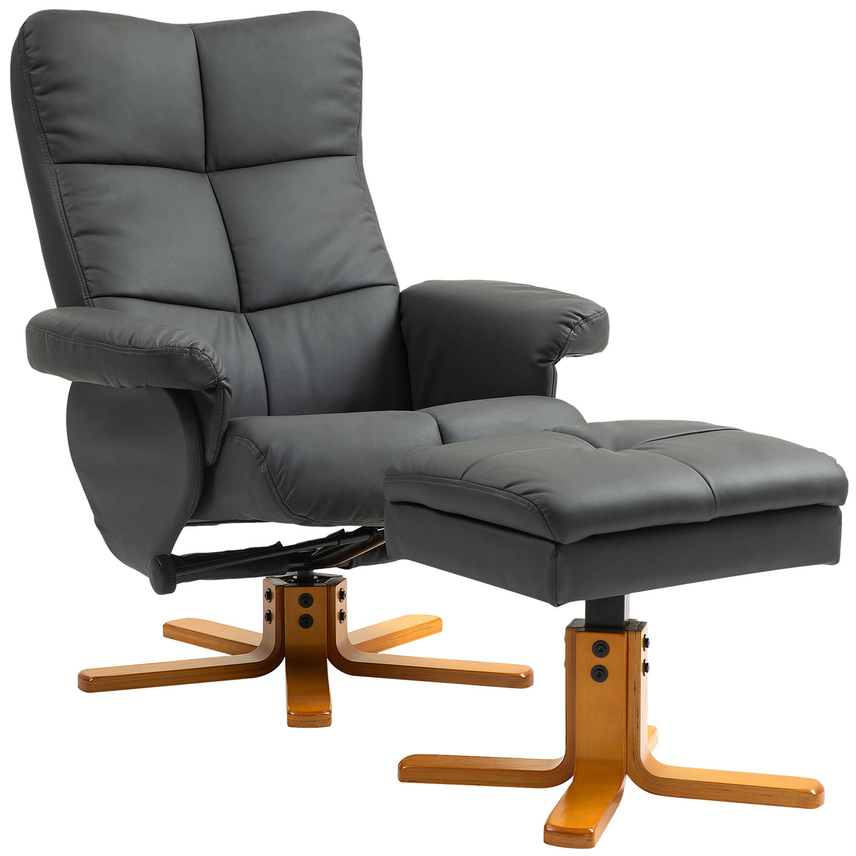 Relaxsessel mit Hocker, 145° neigbare Rückenlehne, 360° drehbar, Kunstleder, Dunkelgrau