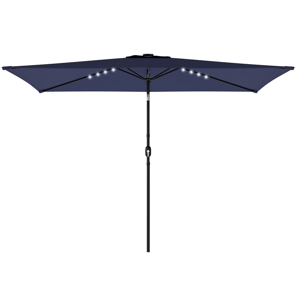 3 x 2 m Garden Parasol Umbrella with LED Solar Light, Parasol Cover, Outdoor Market Patio Umbrella, Navy Blue