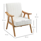 Polstersessel im Skandi-Design, Samtoptik, Massivholzrahmen, 68 x 74 x 82cm, Natur+Creme