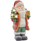 Weihnachtsmannfigur mit Baum und Geschenk, 3 warmweiße LEDs, batteriebetrieben, 50 cm