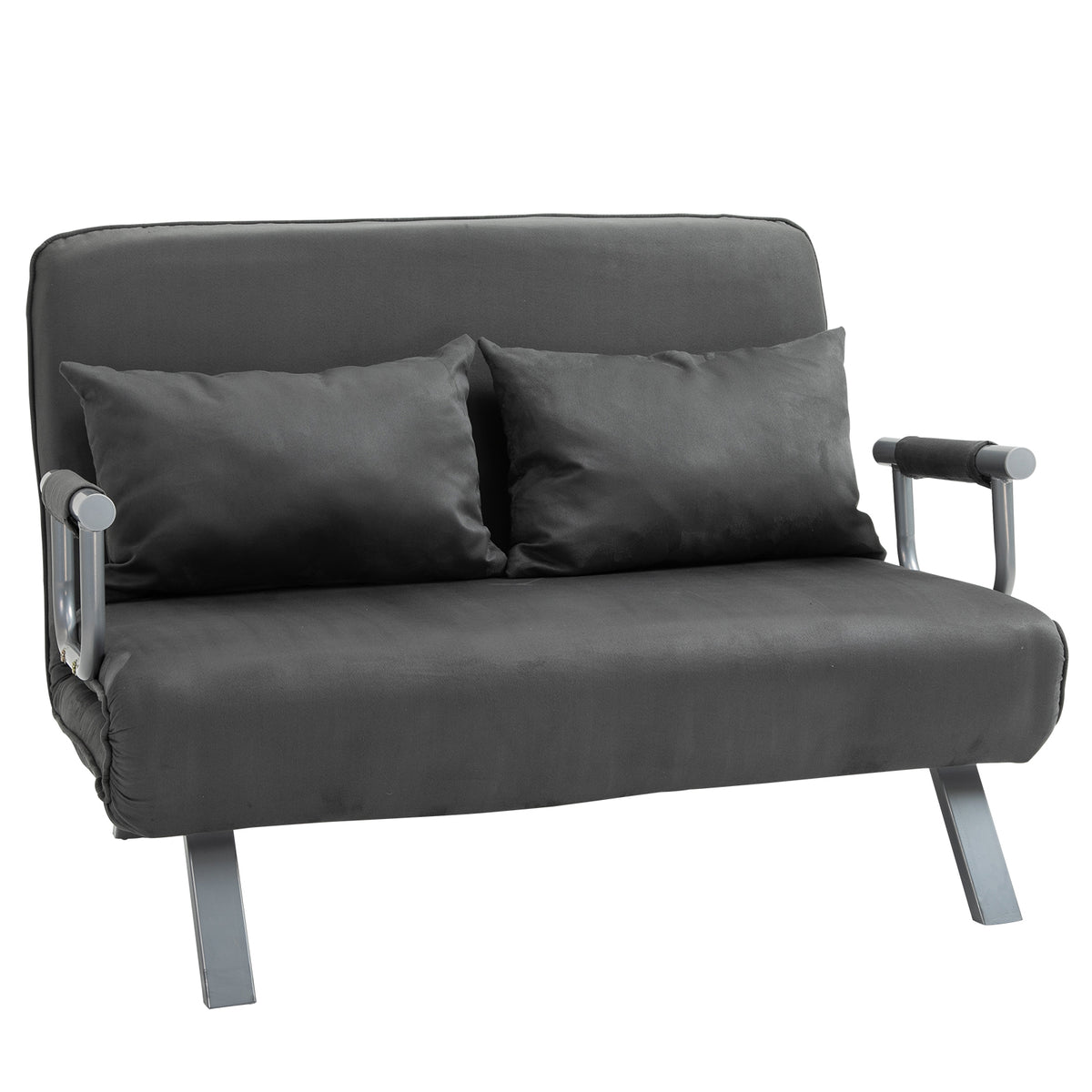 3 in 1 Schlafsofa 185x105cm Schlafcouch mit 5-stufig Verstellbarer Rückenlehne, Wurfkissen, 2 Sitzer Sofa mit Schlaffunktion, Samtoptik, Chaiselounge für Wohnzimmer, Schlafzimmer, Grau