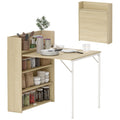 Kitchen Table, Folding Dining Table, with 4-Tier Shelves, Modern Drop-Leaf Table, Oak Wood Effect