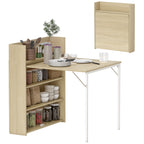 Kitchen Table, Folding Dining Table, with 4-Tier Shelves, Modern Drop-Leaf Table, Oak Wood Effect