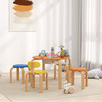 5-teiliges Kindertisch- und Stuhl-Set, mit Aufbewahrungstasche, Blumenform, für Spielzimmer, Kinderzimmer, Holz, Bunt