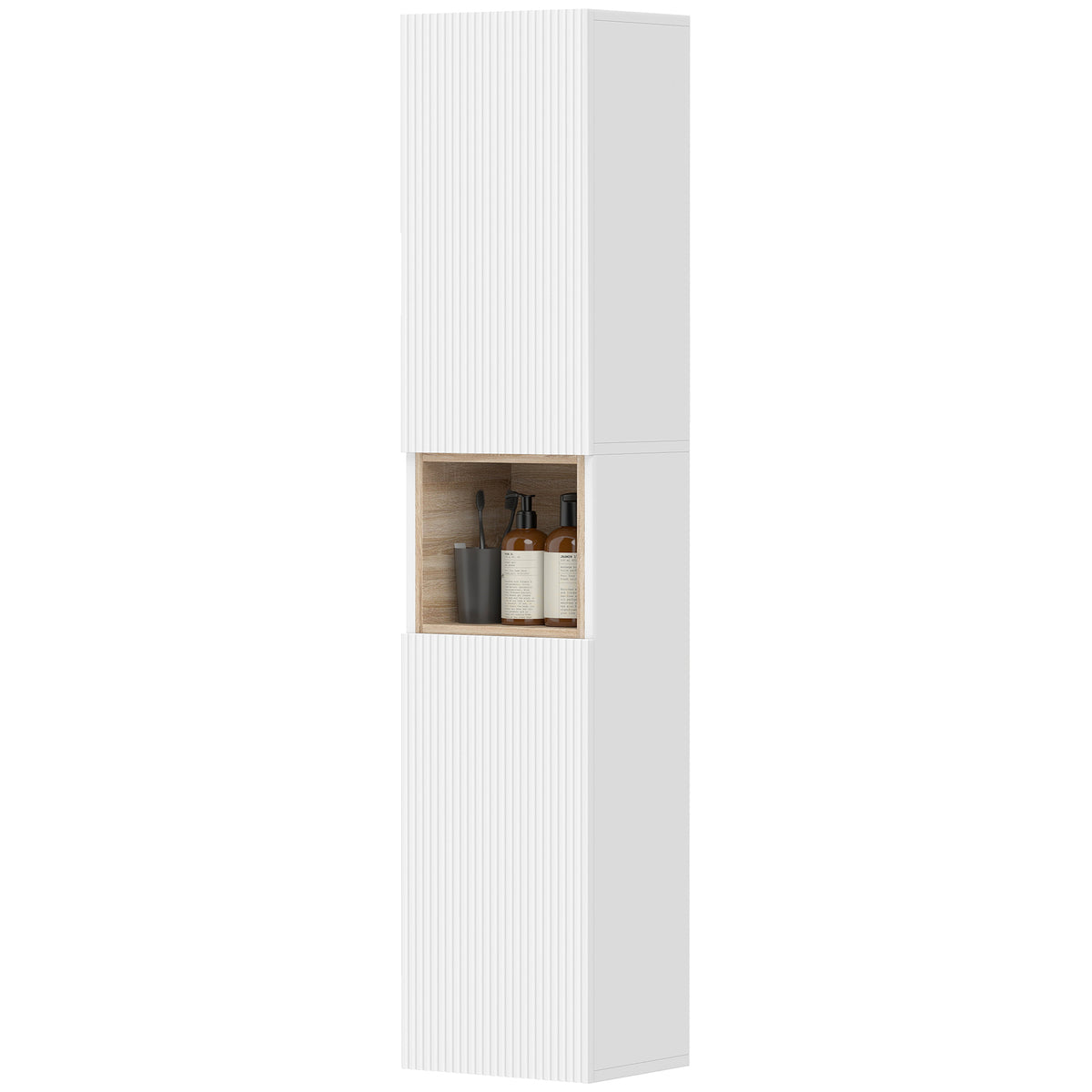 Badezimmerschrank, freistehend mit 2 Türen und offenem Regal, Weiß
