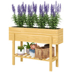 Wooden Raised Garden Bed, Elevated Planter Box with Bed Liner, Drainage Holes and Storage Shelf, Raised Planter for Vegetables, Flowers, Herbs, 100 x 30 x 71 cm, Natural Wood Finish