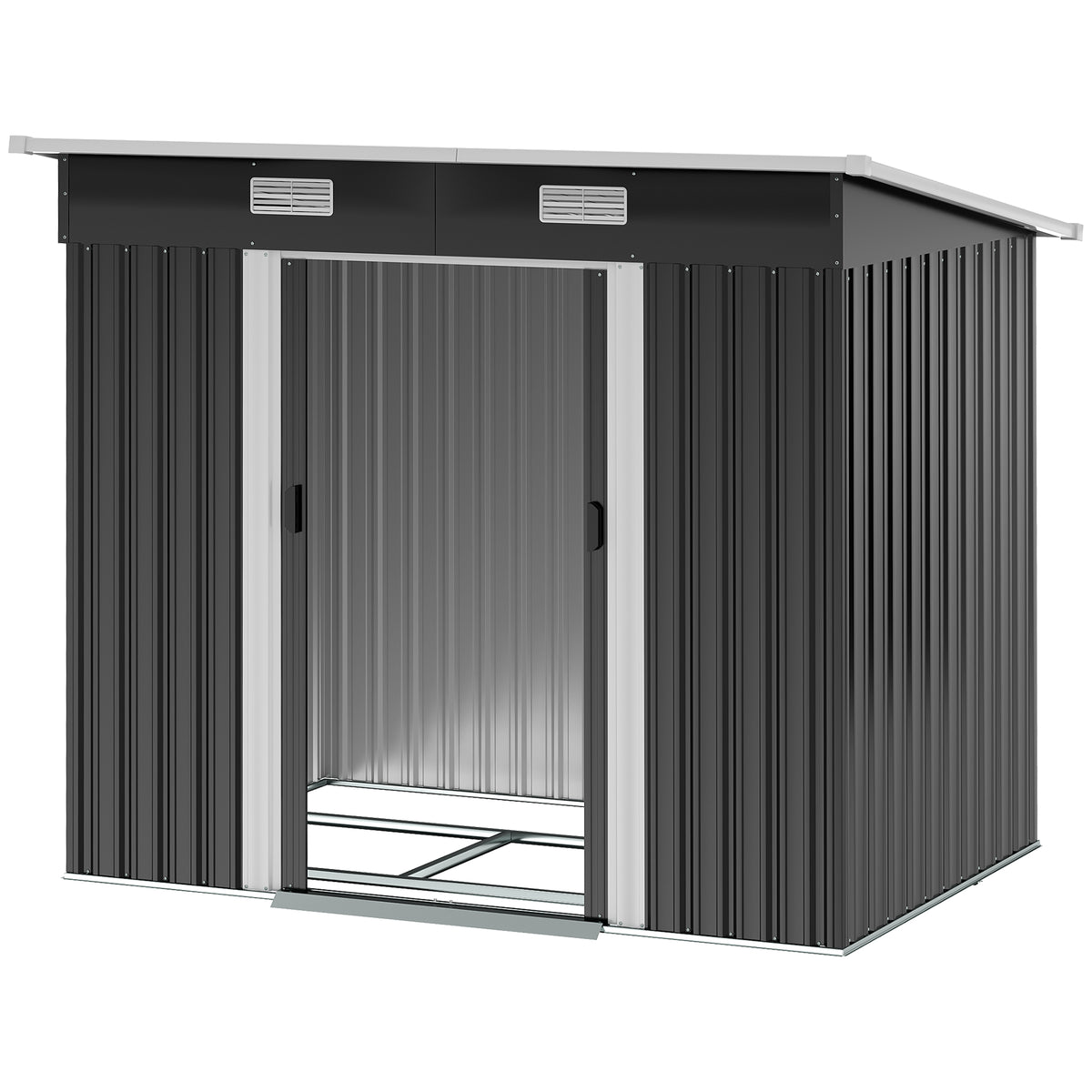 Gerätehaus Metall 2,3 m² 207 x 130 x 182 cm Geräteschuppen mit Pultdach Fenster Bodenrahmen Schwarz