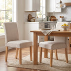 Esszimmerstühle im 2er-Set, moderne Leinen-Polsterstühle mit gepolstertem Sitz und Rückenlehne, Beine aus Kautschukholz
