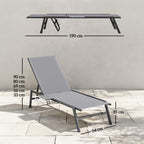 Sun Loungers Set of 2 with Side Tray Table, Garden Recliners with 5-Position Adjustable Backrest, 2 Wheels, Grey