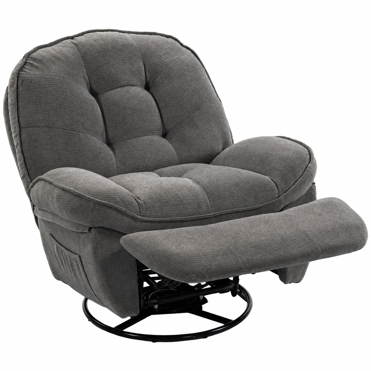 Chenille Relaxsessel, Manuell verstellbar, 360° Dreh- und Wippsessel mit breitem Sitz, hoher Rückenlehne, Hellgrau