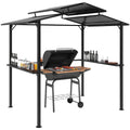 Grillpavillon 250 x 160 x 250 cm wasserdicht Gartenpavillon mit Doppelschichtdach, Seitenregalen Schwarz