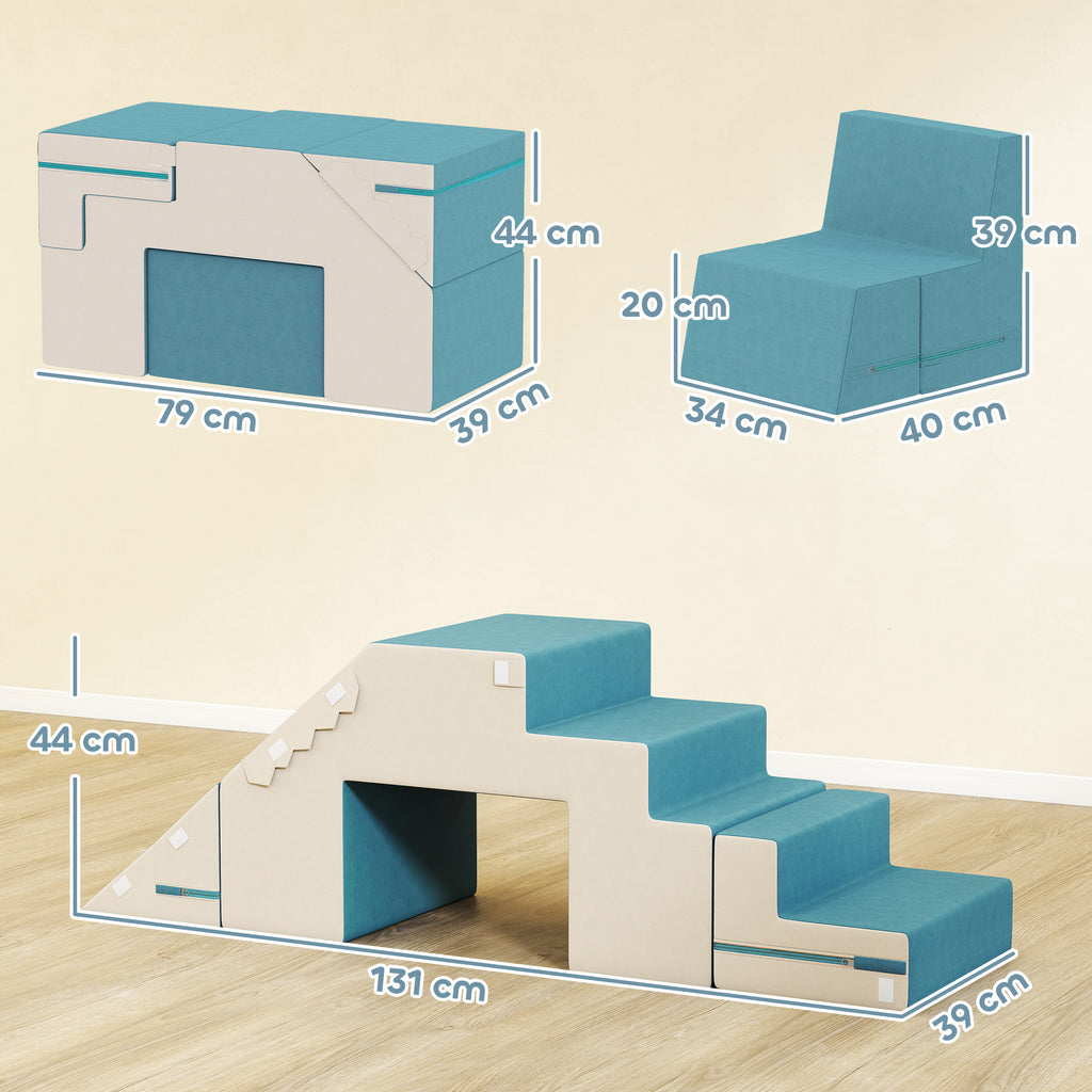 2-teiliges weiches Spielbl?cke-Set f¨¹r Kleinkinder, Kunstleder, Schaumstoff, zum Klettern, Bauen, Spielen, Beige+Blau