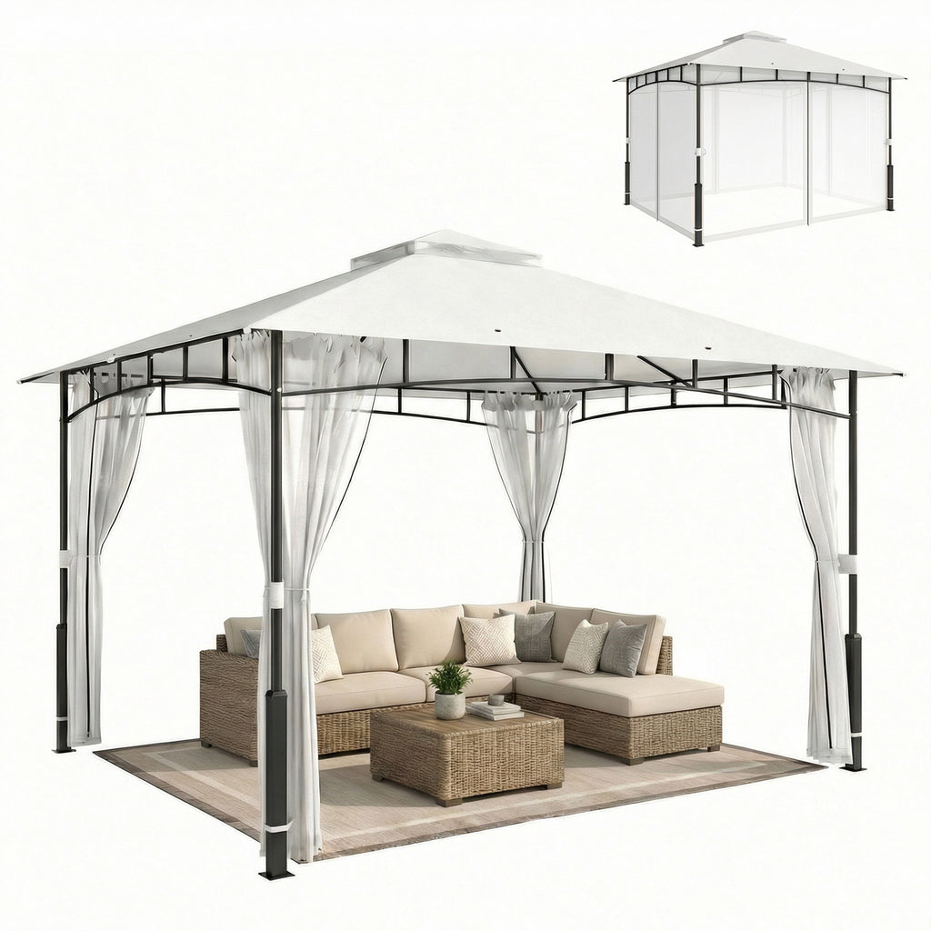 Pavillon, 3x3,6 m wasserabweisend Stabil Gartenpavillon mit Moskitonetz, Doppeldach, für Garten, Terrasse, Schwarz