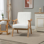 Polstersessel im Skandi-Design, Samtoptik, Massivholzrahmen, 68 x 74 x 82cm, Natur+Creme