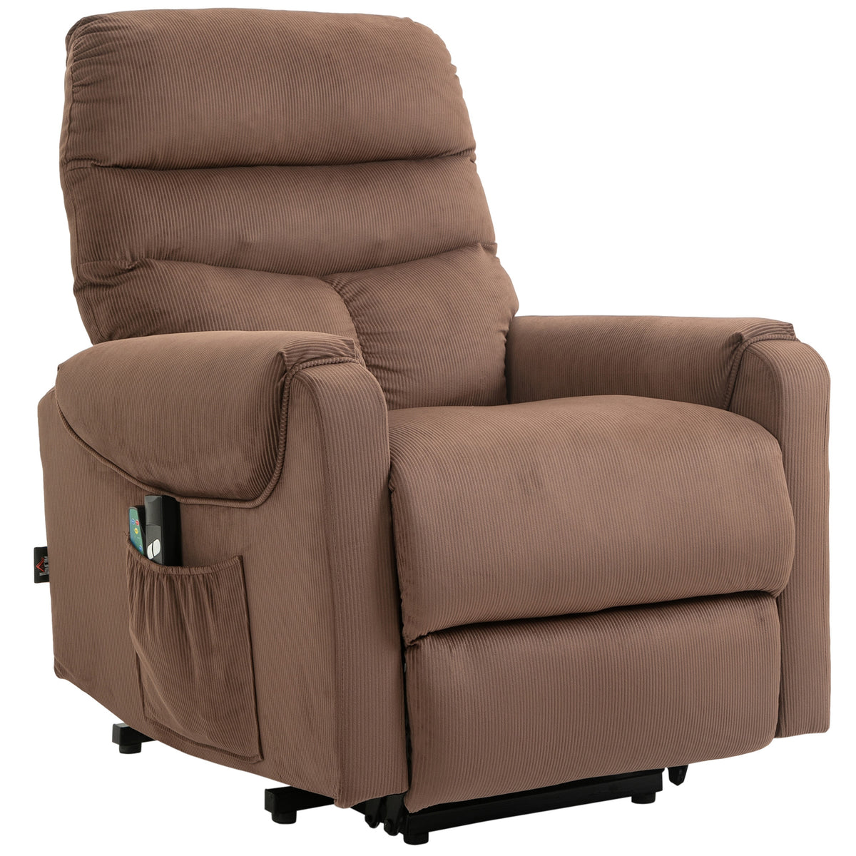 Fernsehsessel mit Aufstehhilfe Elektrisch, Massagesessel mit Liegefunktion und W?rmefunktion, Relaxsessel mit Fernbedienung und Seitentasche Verstellbar Polyester-Gewebe Braun