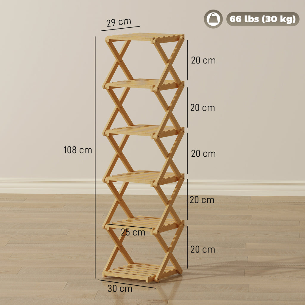 Schuhregal, klappbar Schuhst?nder mit 6 Ebenen aus Bambus, f¨¹r max. 9 Paar Schuhe, 30 x 29 x 108 cm, Natur
