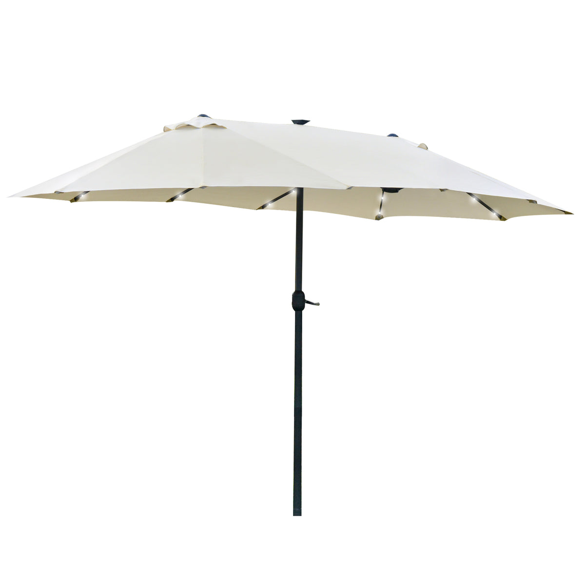  4.4m Double-Sided Sun Umbrella Patio Parasol LED Solar Lights Cream White