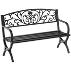 127L x 60W x 85H cm Powder Coated Garden Bench for Patio Backyard, Steel-Black