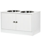 Raised Pet Feeder, with Two Bowls, Storage - White