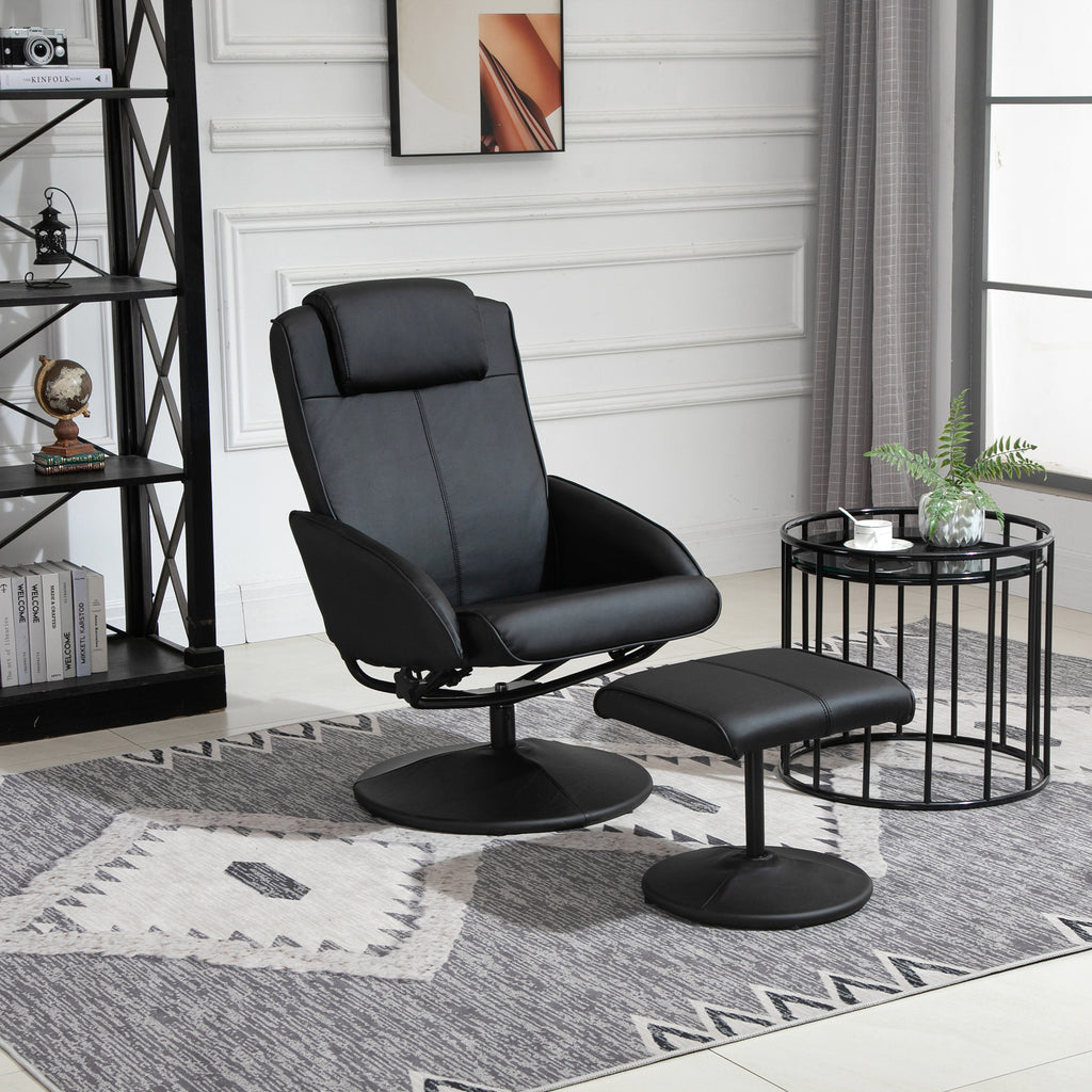 Relaxsessel mit Fußhocker, Kunstleder-Bezug, neigbar, ergonomisches Design, Schwarz